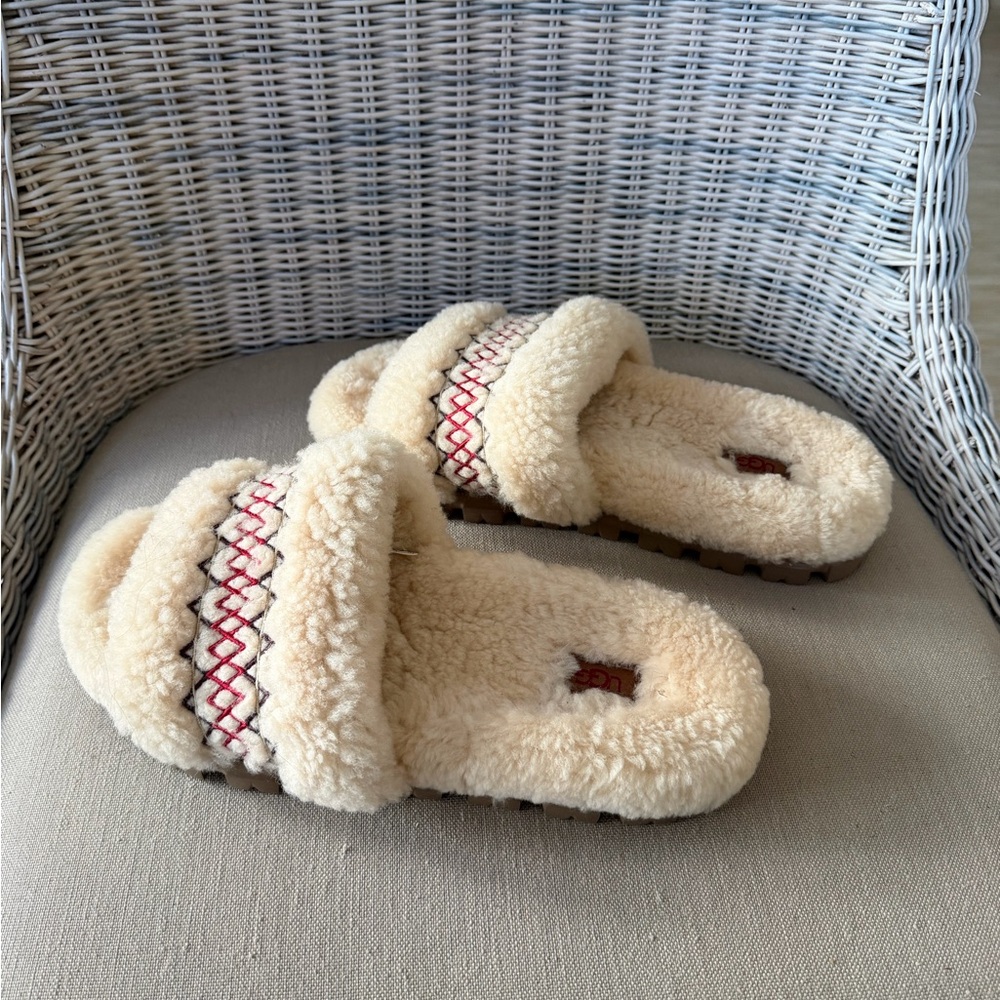 UGG Tan Fuzzy Slippers - Picture 2 of 5